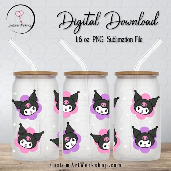 Kuromi Floral Glass Can Wrap Instant Download