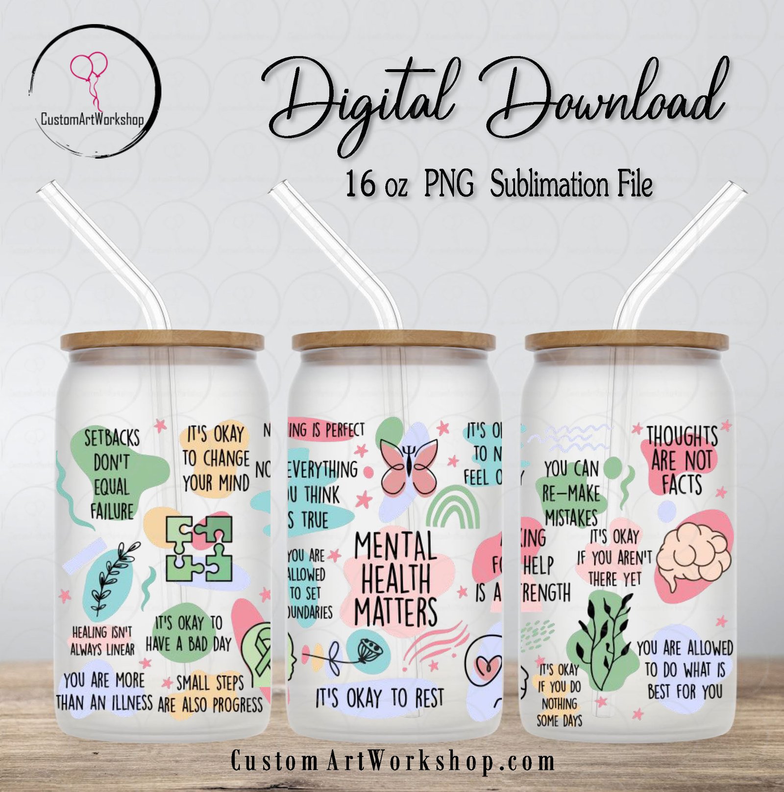 Mental Health Matters Affirmations Glass Can Wrap Instant Download 1 Mental Health Matters Affirmations Glass Can Wrap Instant Download