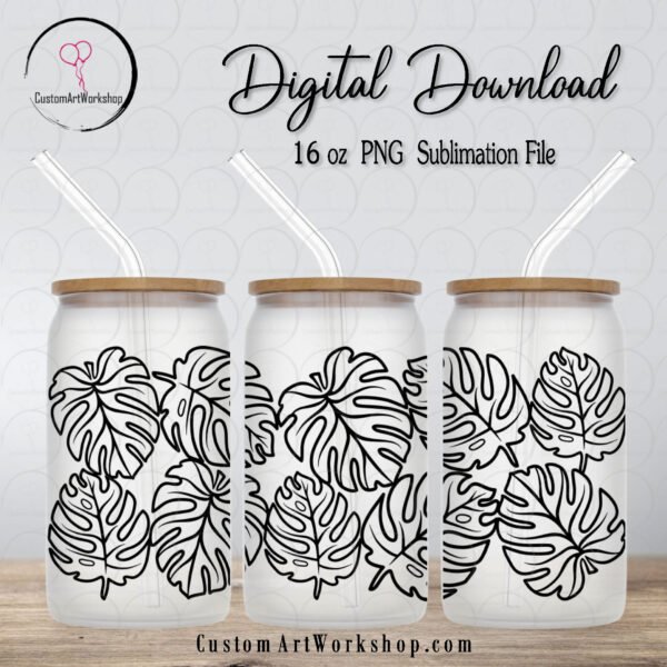 Monstera Glass Can Wrap Instant Download