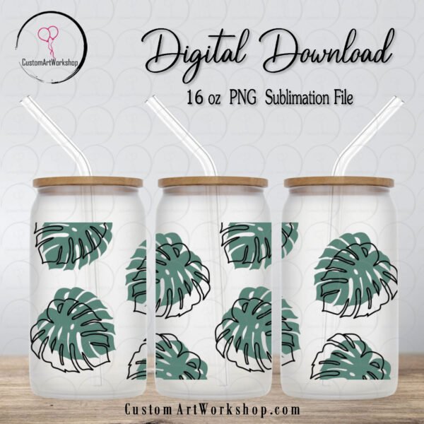 Monstera Green Glass Can Wrap Instant Download