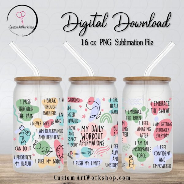 My Daily Workout Affirmations Glass Can Wrap Instant Download