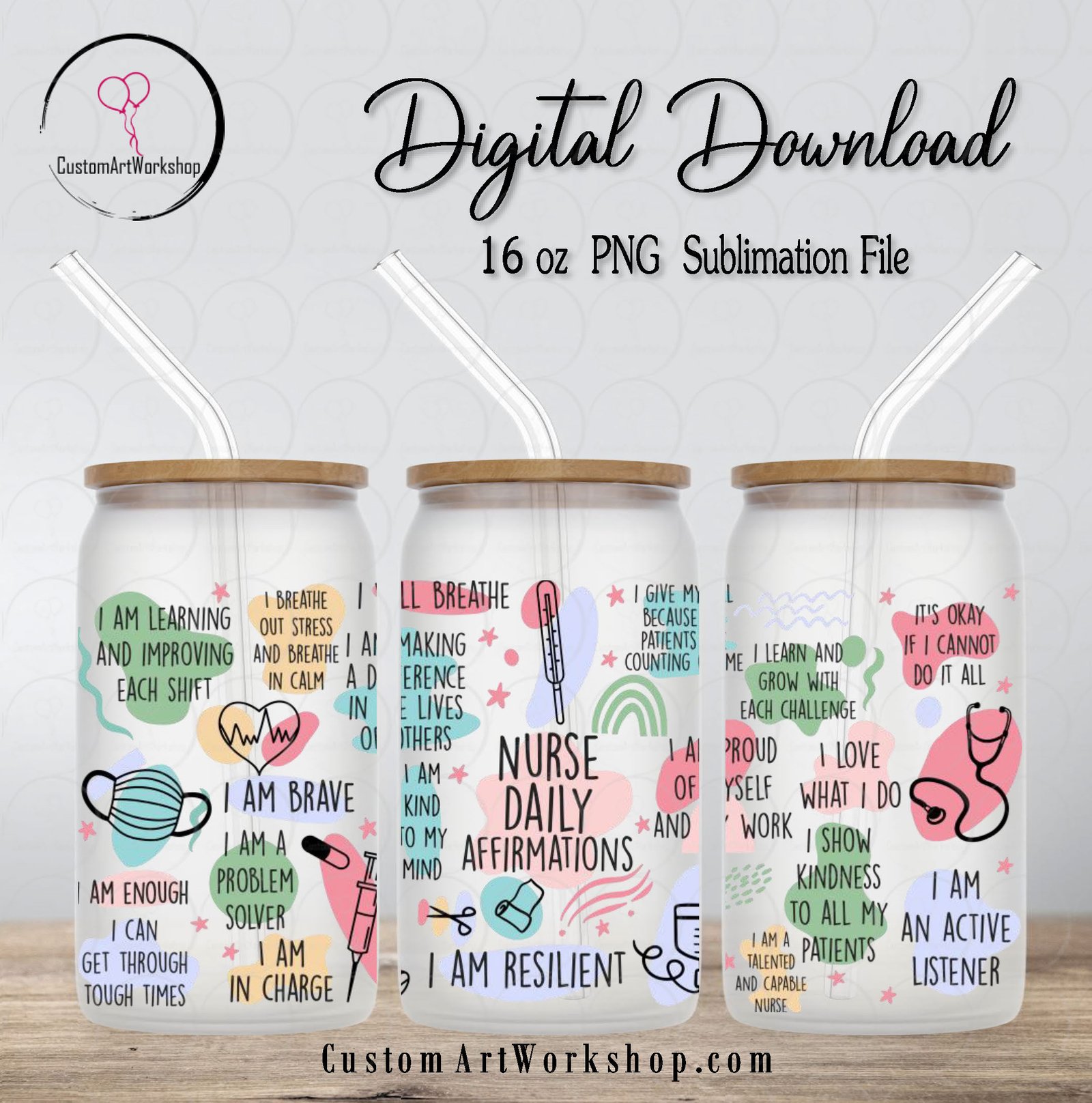 Nurse Daily Glass Can Wrap Instant Download 1 Nurse Daily Glass Can Wrap Instant Download