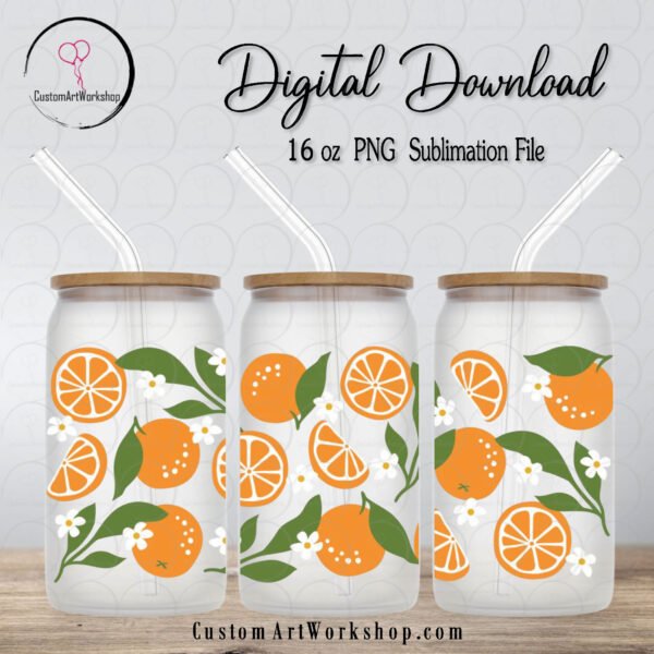 Orange Blossom Glass Can Wrap Instant Download