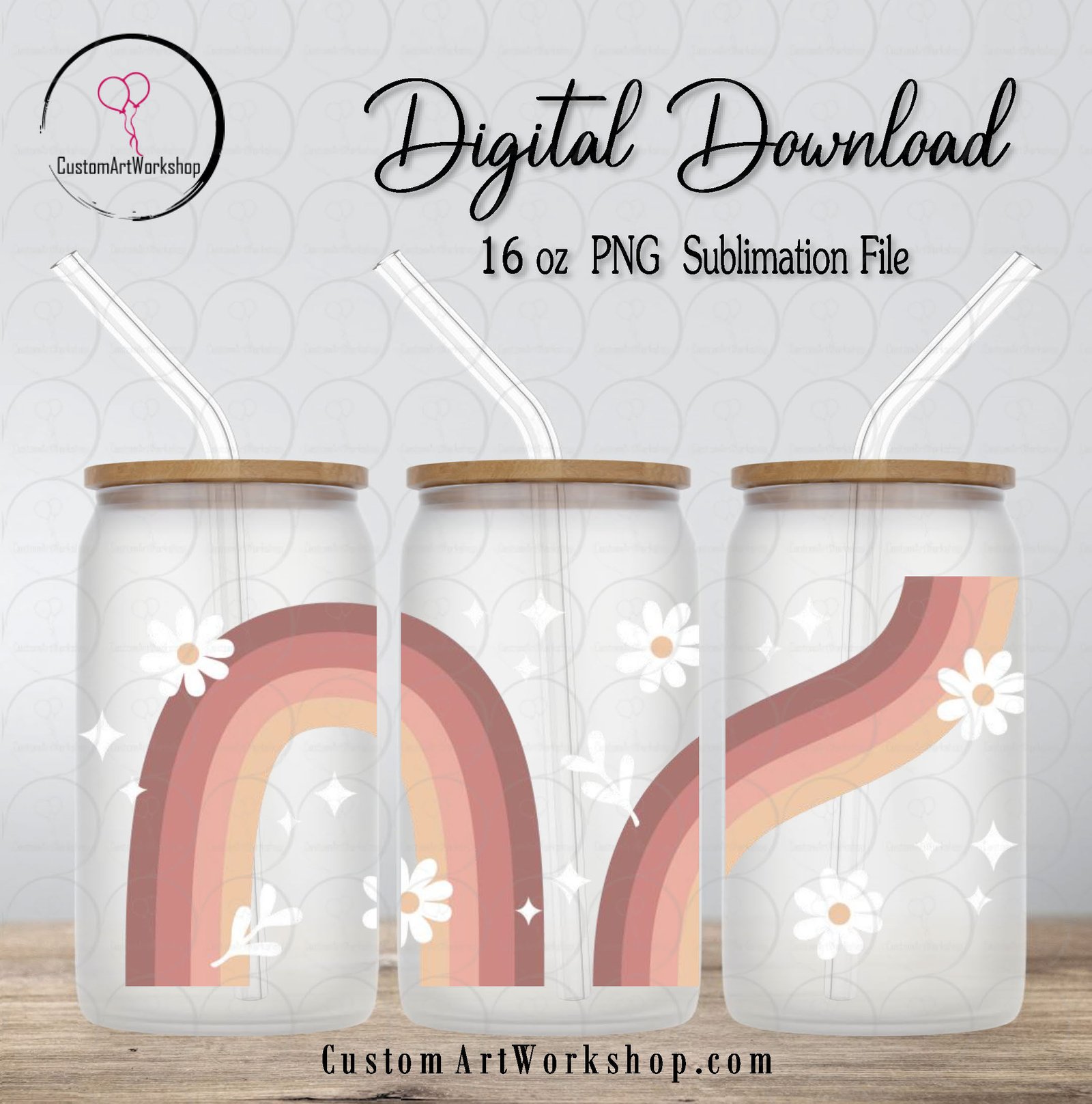 Retro Boho Rainbow Glass Can Wrap Instant Download 1 Retro Boho Rainbow Glass Can Wrap Instant Download