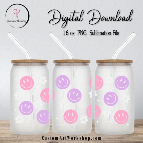 Retro Smiley Glass Can Wrap Instant Download