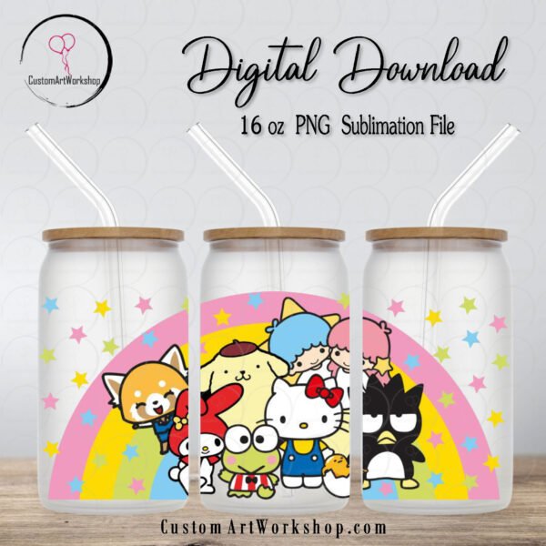 Sanrio Rainbow Hello Kitty Glass Can Wrap Instant Download