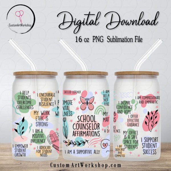 School Counselor Affirmations Glass Can Wrap Instant Download