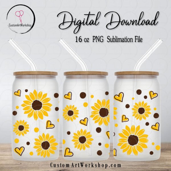 Sunflower Glass Can Wrap Instant Download