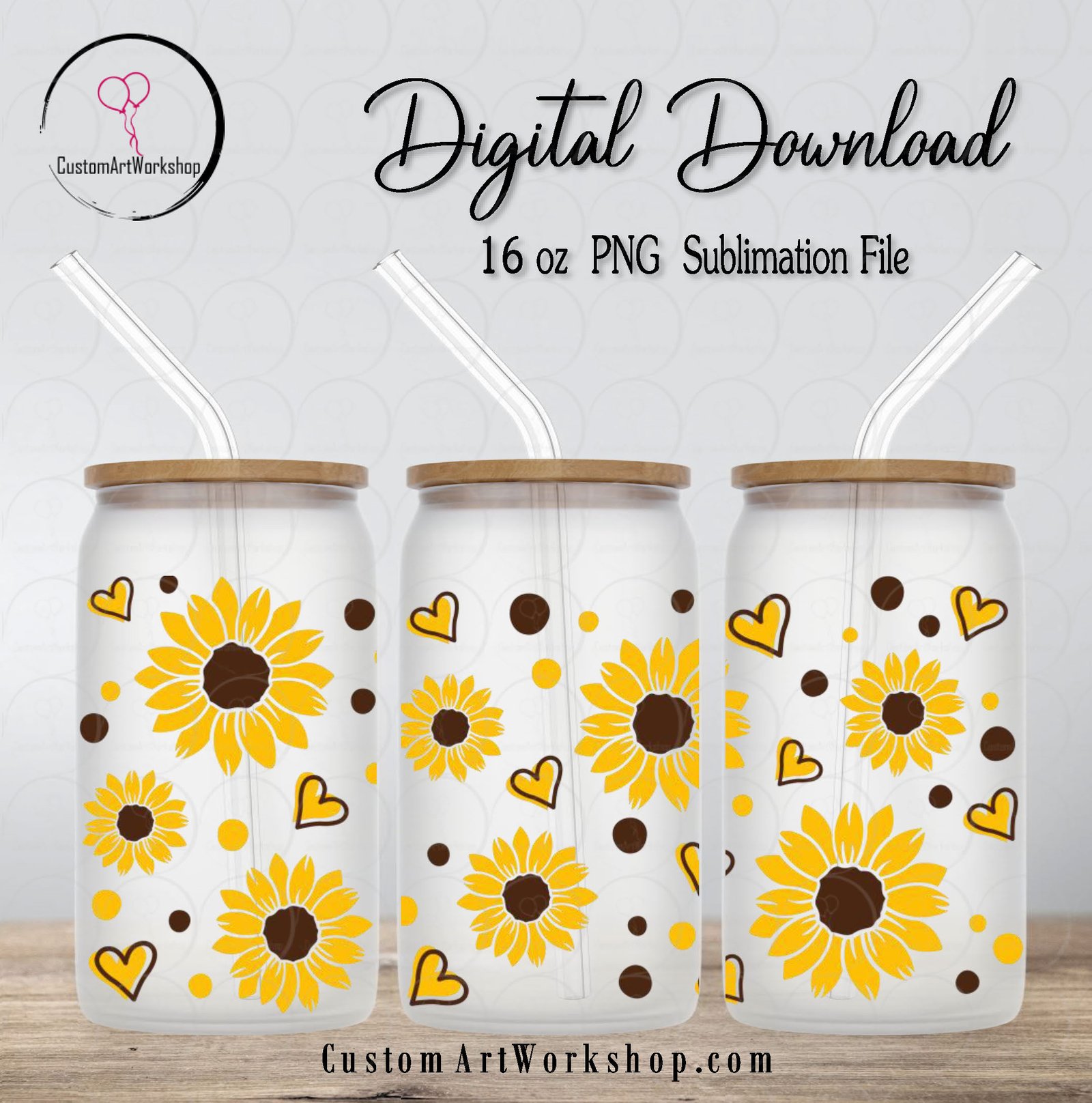 Sunflower Glass Can Wrap Instant Download 1 Sunflower Glass Can Wrap Instant Download