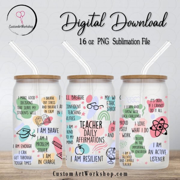 Teacher Daily Glass Can Wrap Instant Download