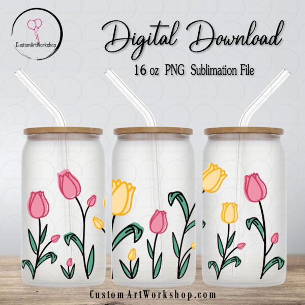 Tulip Flower Glass Can Wrap Instant Download