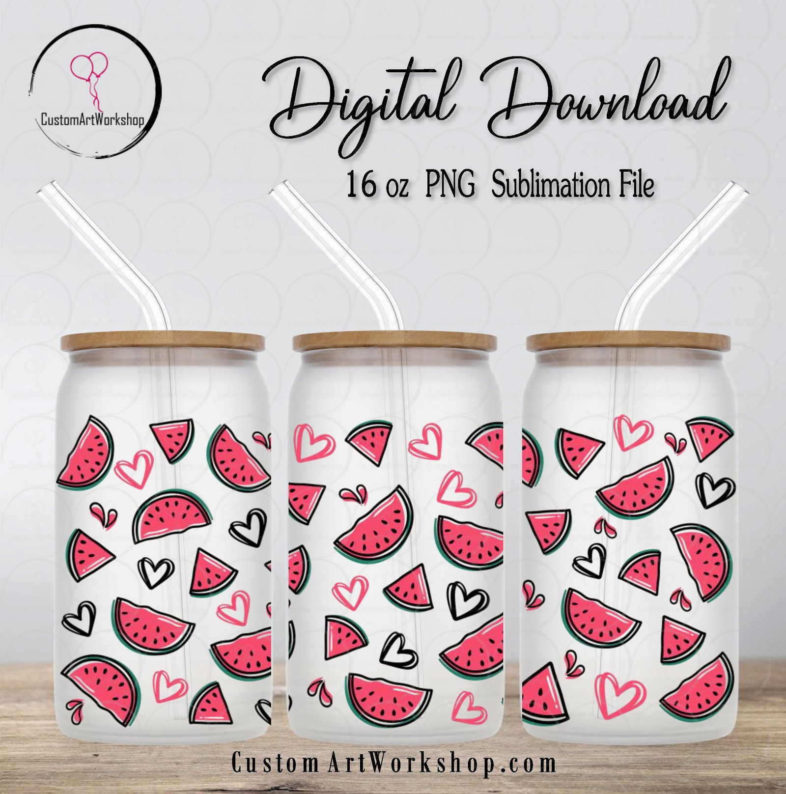 Watermelon Glass Can Wrap Instant Download 1 Watermelon Glass Can Wrap Instant Download