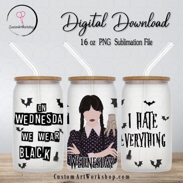Wednesdays We Wear Black Glass Can Wrap Instant Download