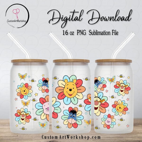 Winnie the Pooh Daisy Glass Can Wrap Instant Download