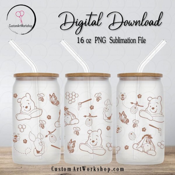 Winnie the Pooh Outline Glass Can Wrap Instant Download