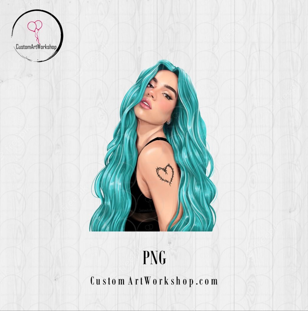 Karol G Turquoise Hair Clipart Instant Download - Custom Art Workshop