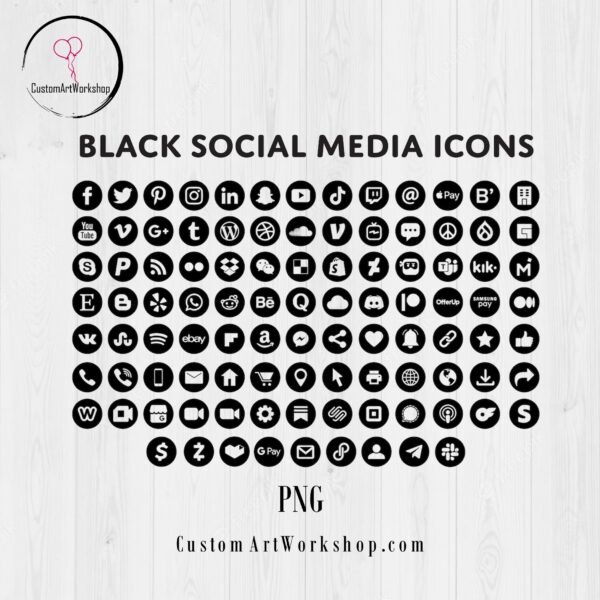 Black Social Media Icons Digital File Instant Download