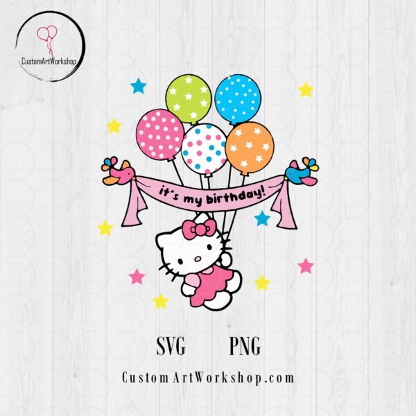 Hello Kitty Birthday Balloon Clipart Digital File Instant Download