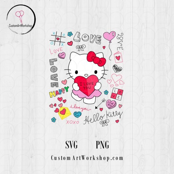 Hello Kitty I Love You Love Notes Valentines Day Clipart Digital File Instant Download