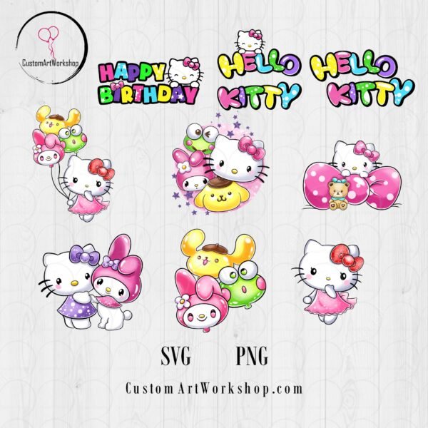 Hello Kitty Watercolor Clipart Digital File Instant Download