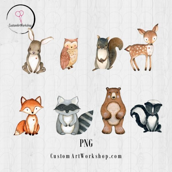 Home 4 Woodland Animals PNG File Clipart Instant Download