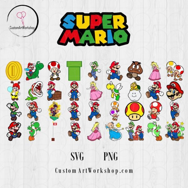 Super Mario Bundle PNG SVG Clipart Instant Download