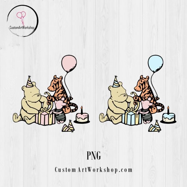 Winnie Pooh Birthday Pink Blue Balloon PNG File Clipart Instant Download